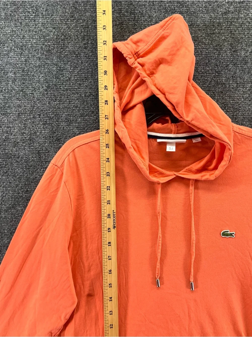 Lacoste Hoodie Mens M Orange Cotton Jersey Lightweight Logo Pullover Sweatshirt